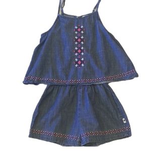 LUCKY BRAND Girls embroidered denim romper Size 8